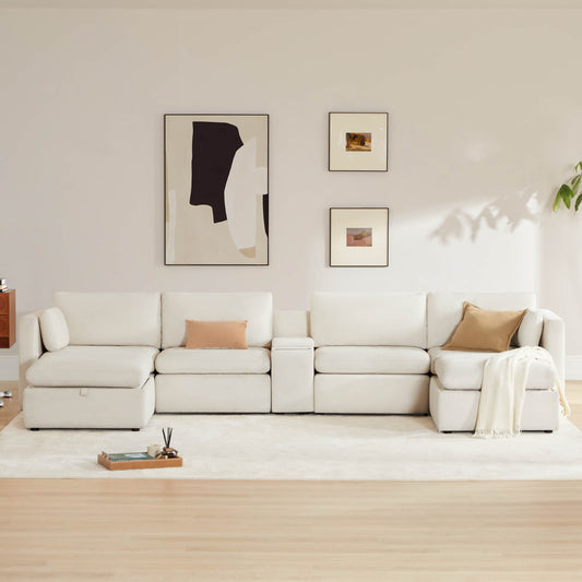 Modular Sofa Chaise in Grey with Storage Ottomans