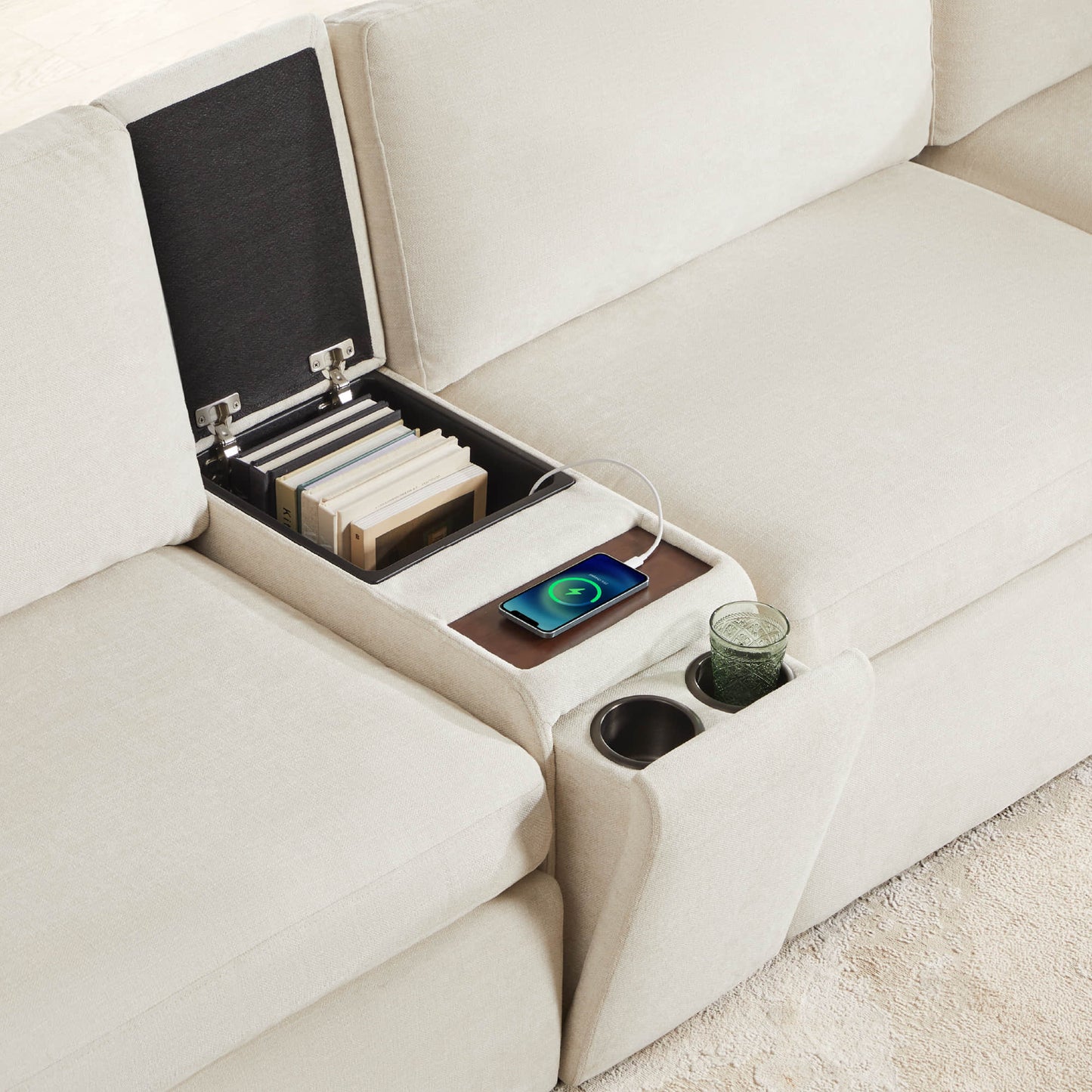 Modular Sofa Chaise in Grey with Storage Ottomans