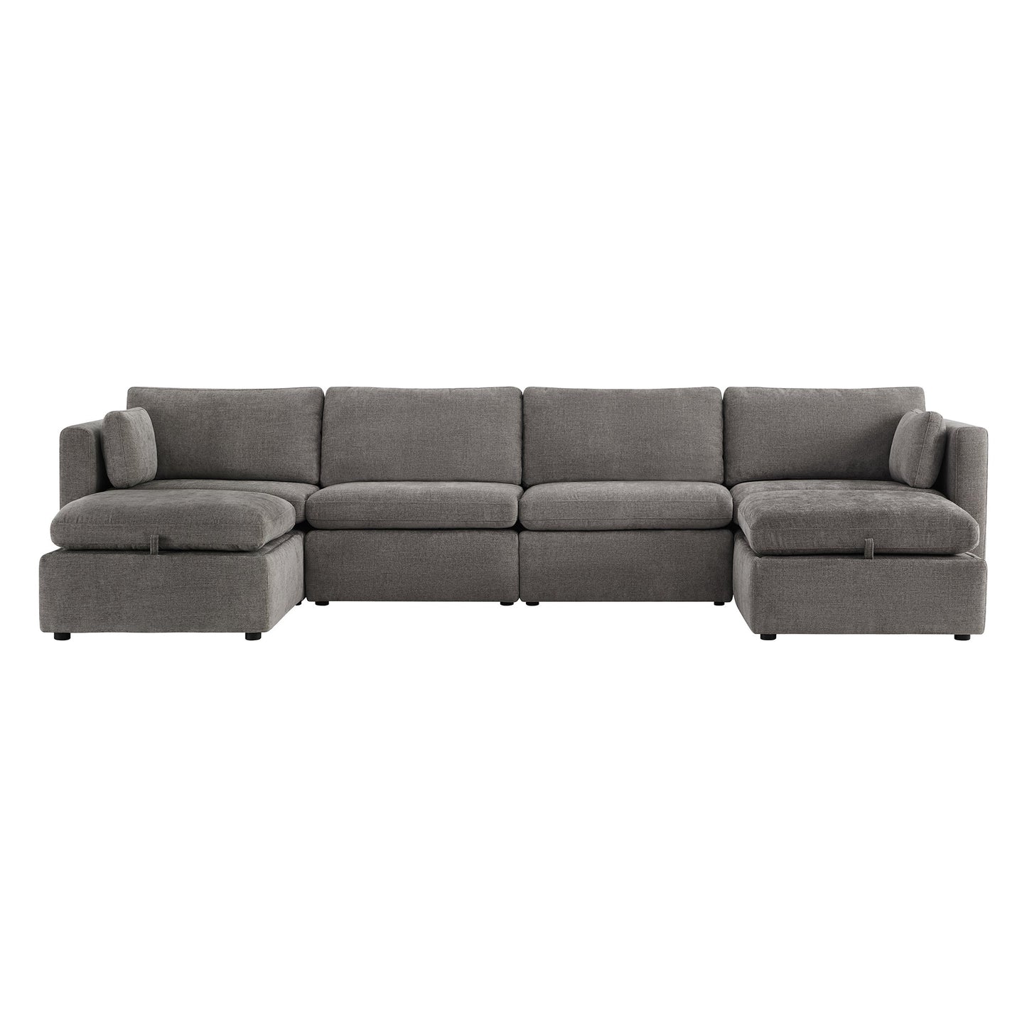 Modular Sofa Chaise in Grey with Storage Ottomans