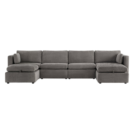 Modular Sofa Chaise in Grey with Storage Ottomans