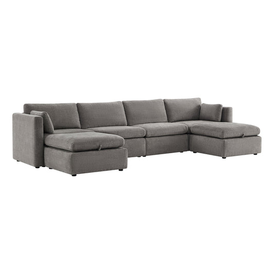 Modular Sofa Chaise in Grey with Storage Ottomans