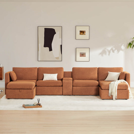 Modular Sofa Chaise in Grey with Storage Ottomans