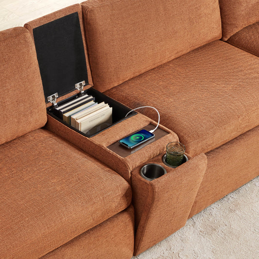 Modular Sofa Chaise in Grey with Storage Ottomans