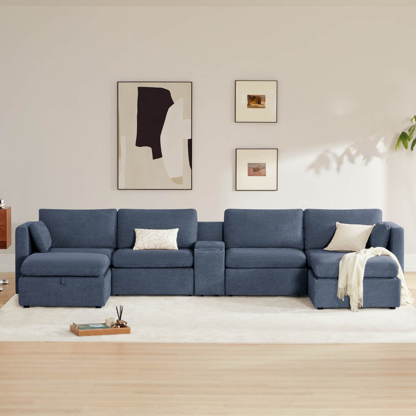 Modular Sofa Chaise in Grey with Storage Ottomans