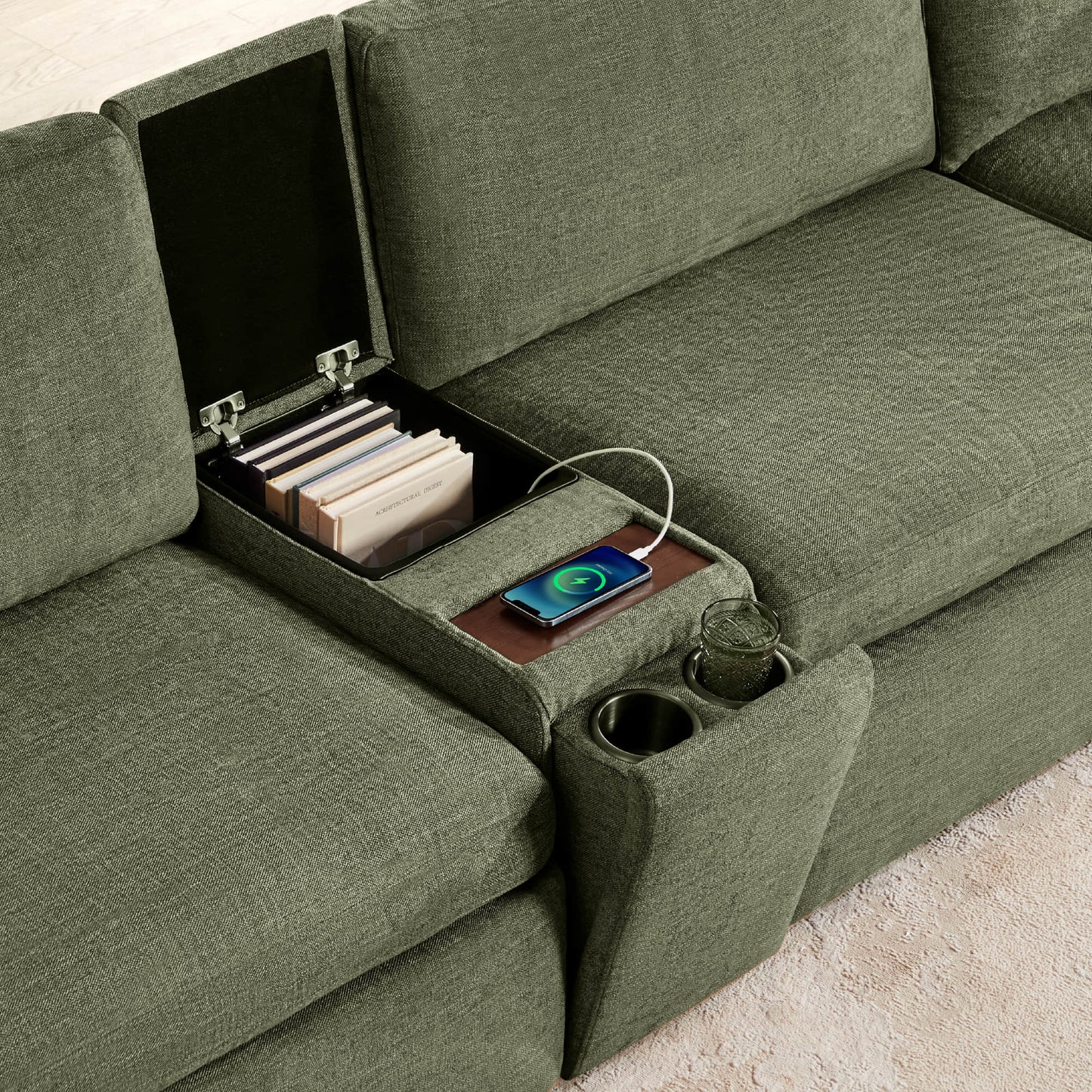 Modular Sofa Chaise in Grey with Storage Ottomans