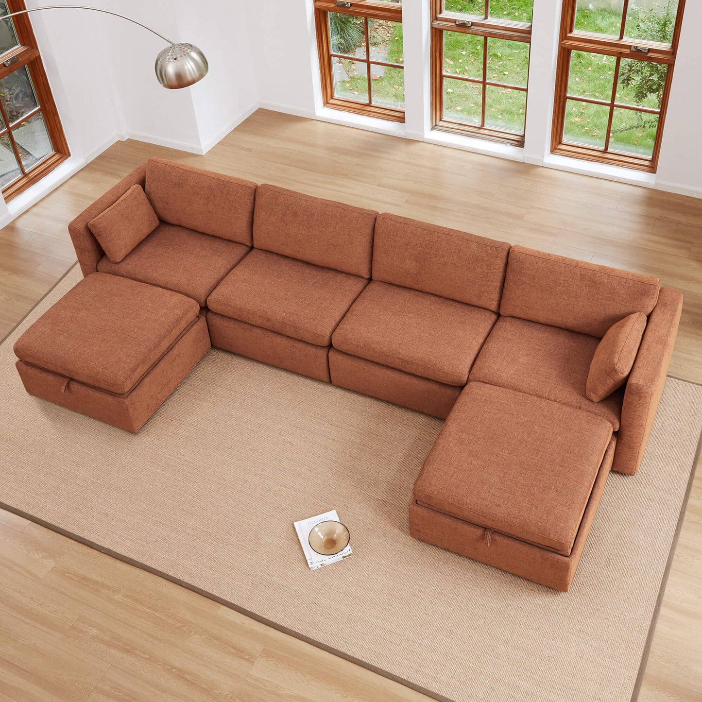 Modular Sofa Chaise in Grey with Storage Ottomans