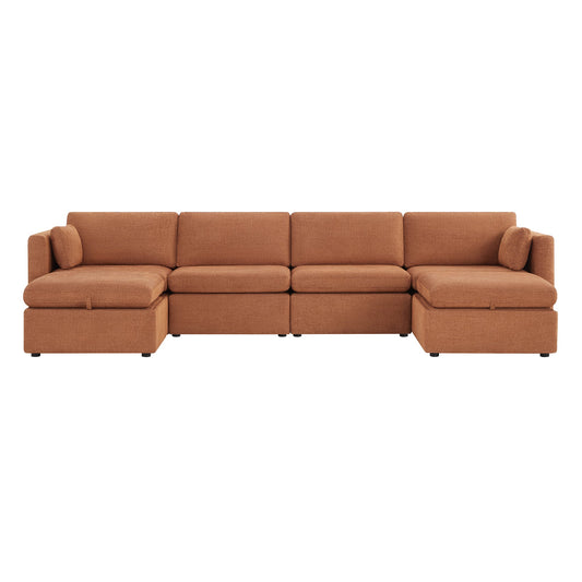 Modular Sofa Chaise in Grey with Storage Ottomans