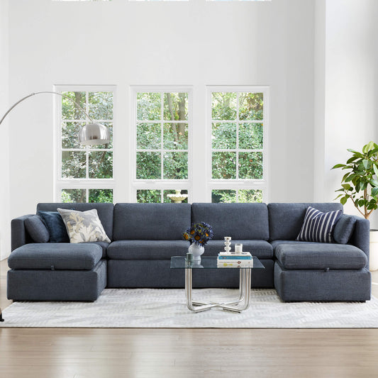 Modular Sofa Chaise in Grey with Storage Ottomans