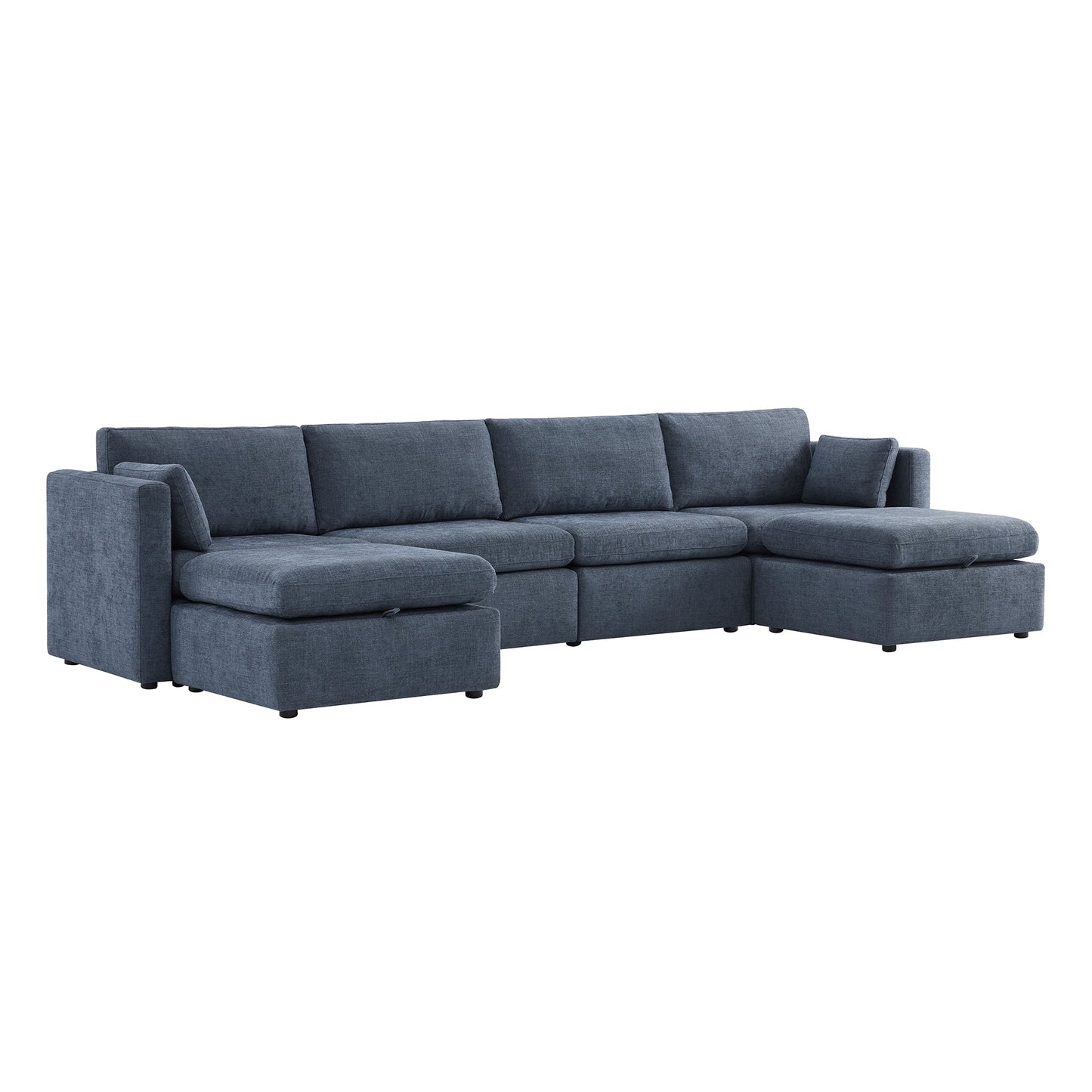Modular Sofa Chaise in Grey with Storage Ottomans