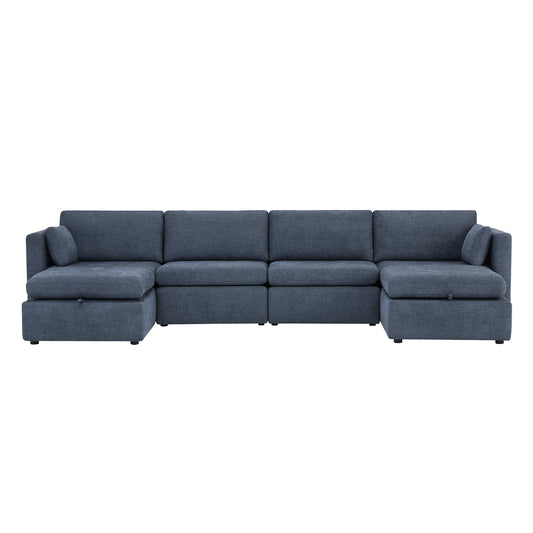 Modular Sofa Chaise in Grey with Storage Ottomans