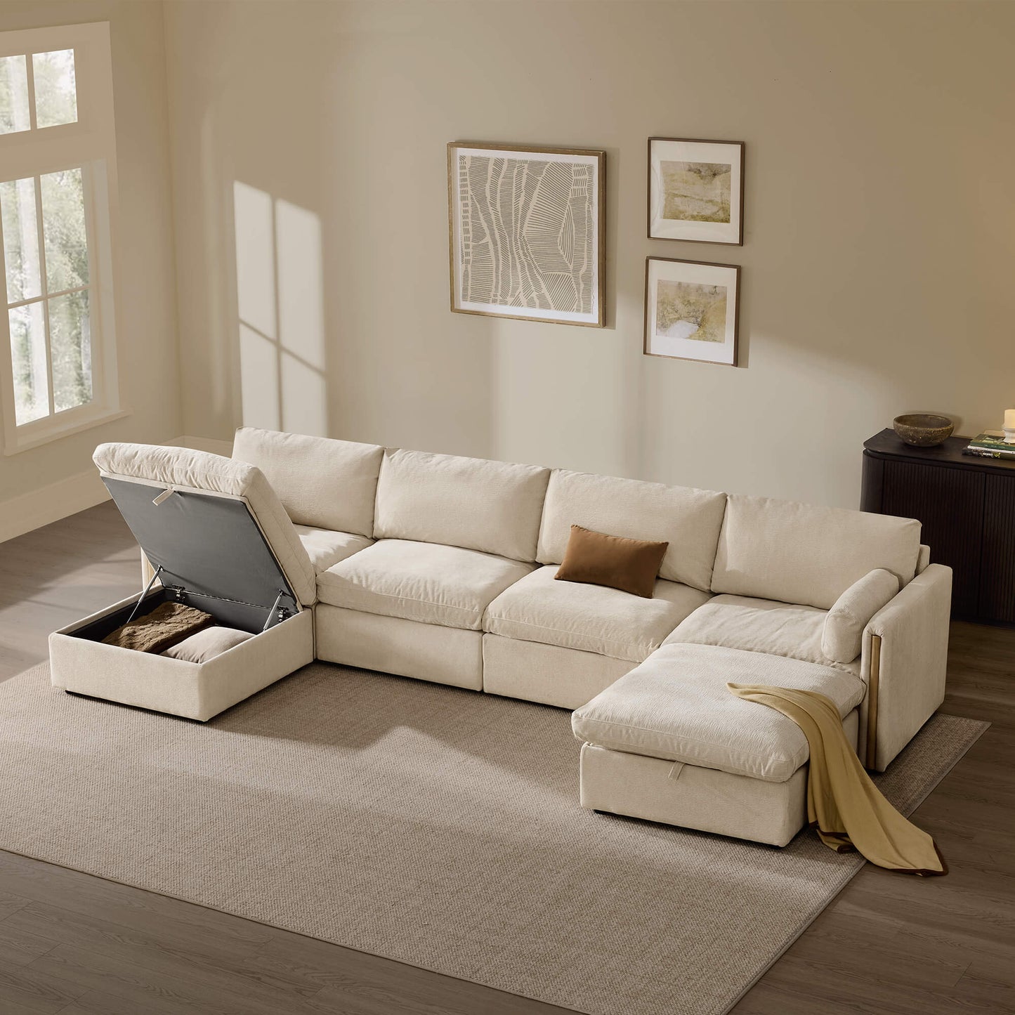 Modular Sofa in Cozy Chenille with 6-Seating Capacity