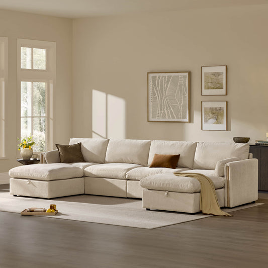 Modular Sofa in Cozy Chenille with 6-Seating Capacity