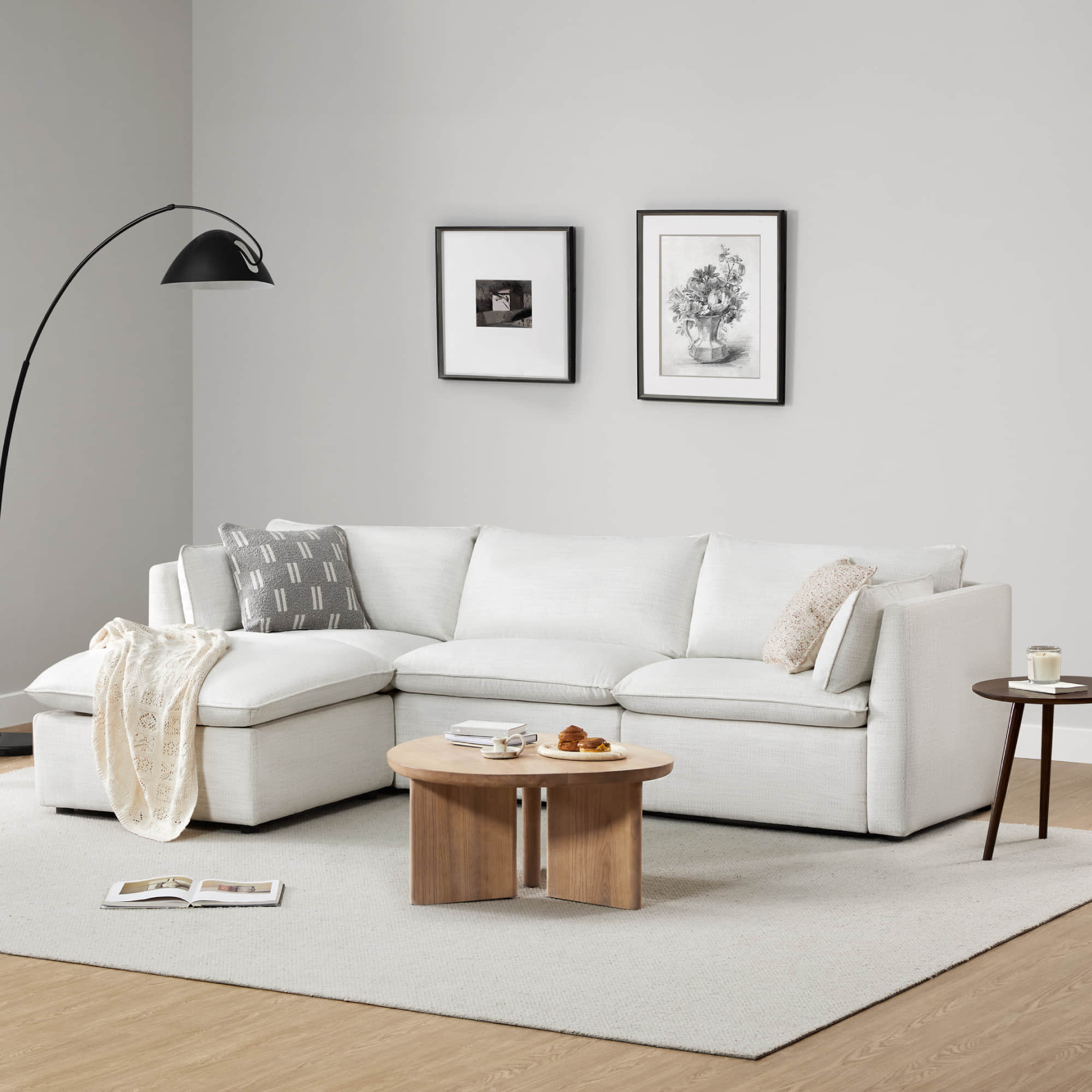 Modular Sofa in Feather Fabric with 4-Piece Design