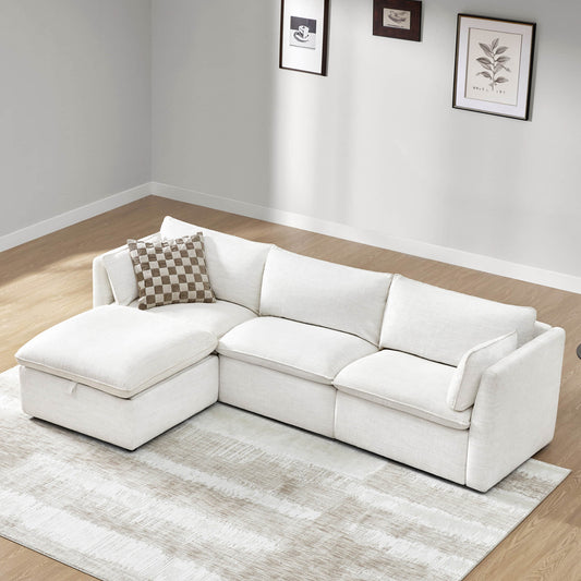 Modular Sofa in Feather Fabric with 4-Piece Design