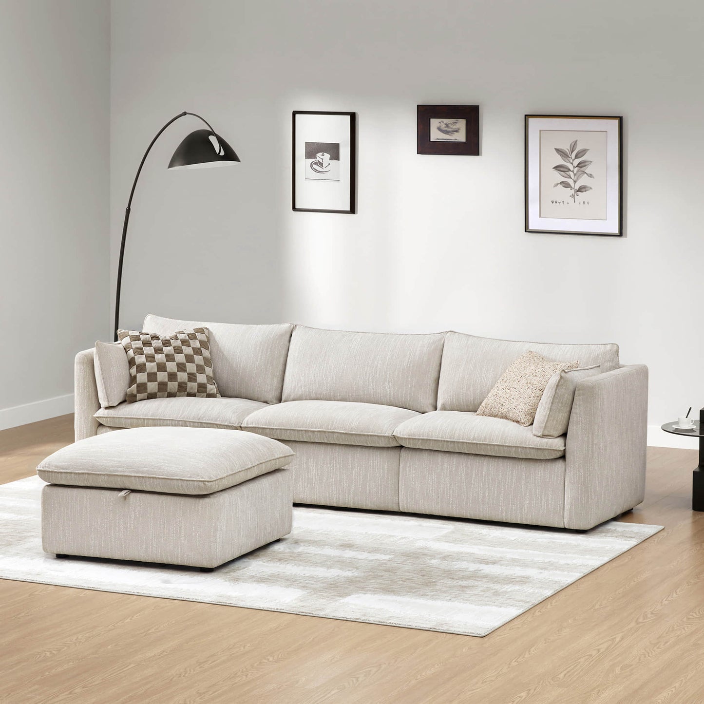 Modular Sofa in Feather Fabric with 4-Piece Design