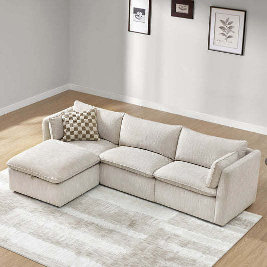 Modular Sofa in Feather Fabric with 4-Piece Design