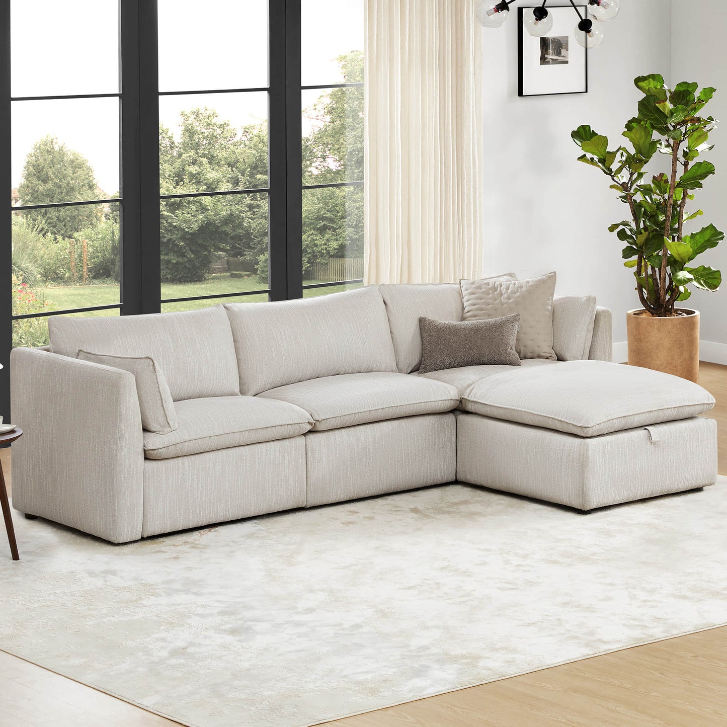 Modular Sofa in Feather Fabric with 4-Piece Design
