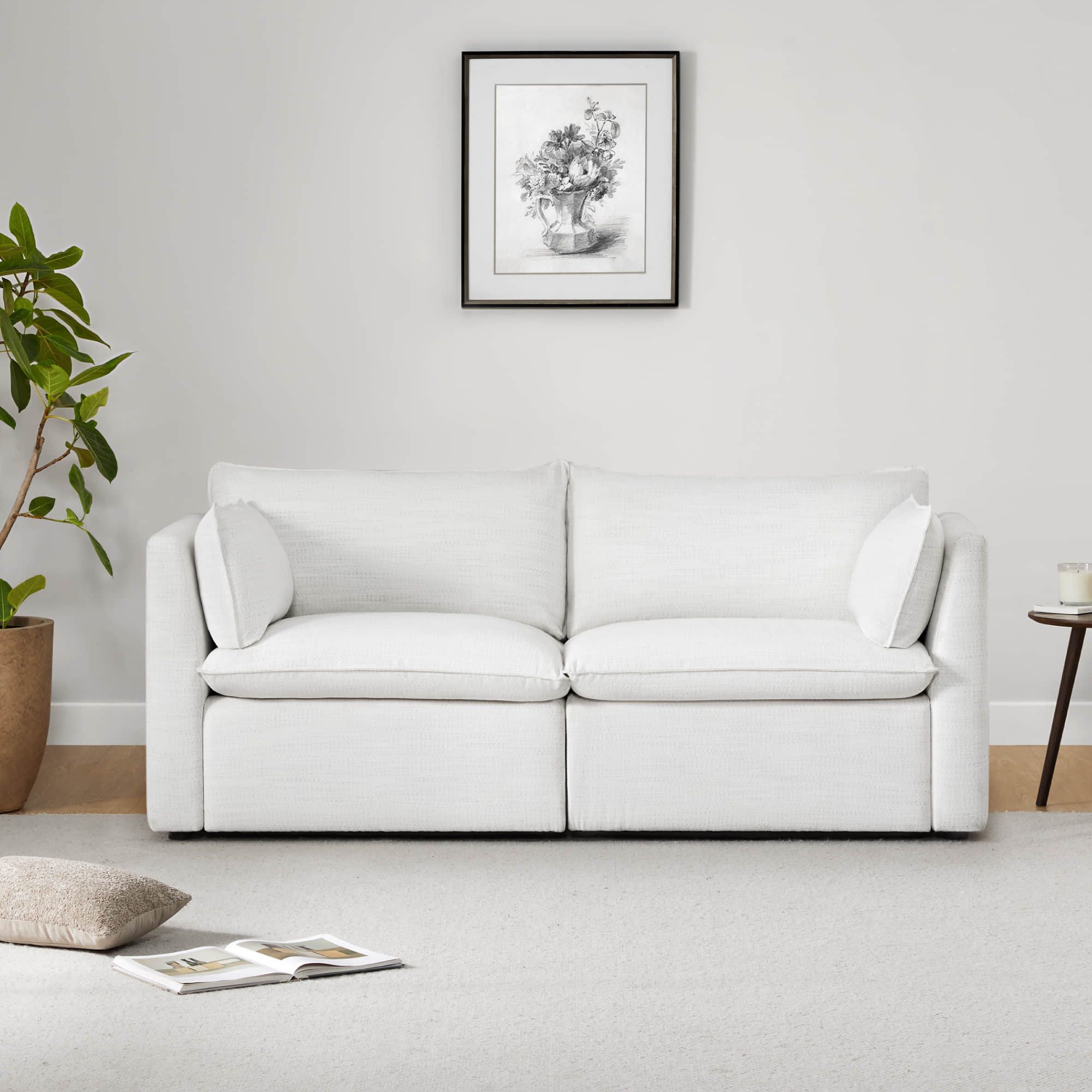 Modular Sofa in Feather Fabric with Electric Footrests