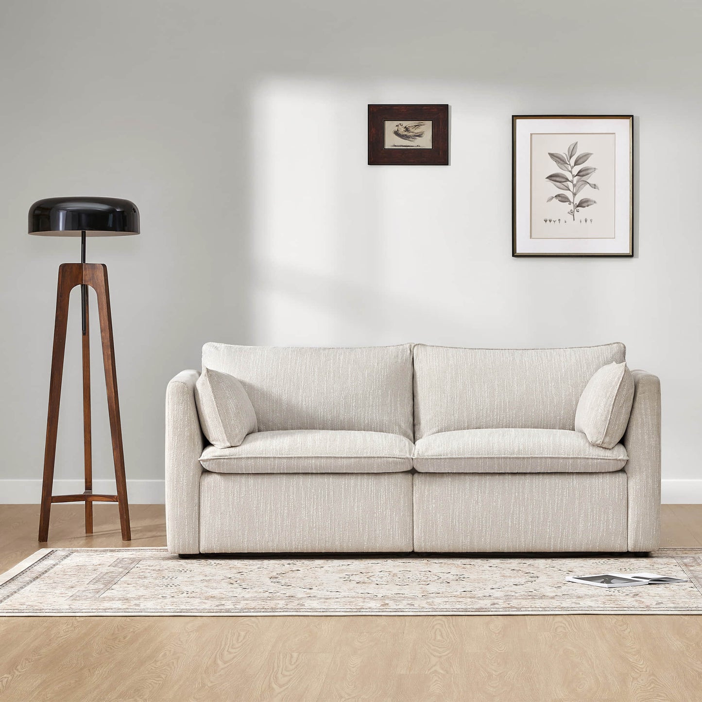 Modular Sofa in Feather Fabric with Electric Footrests