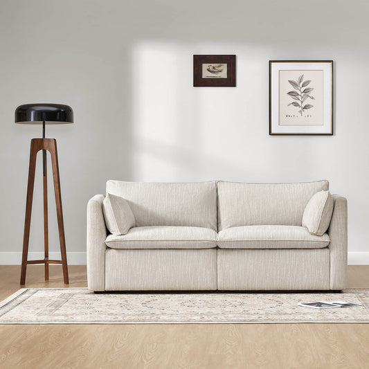 Modular Sofa in Feather Fabric with Electric Footrests