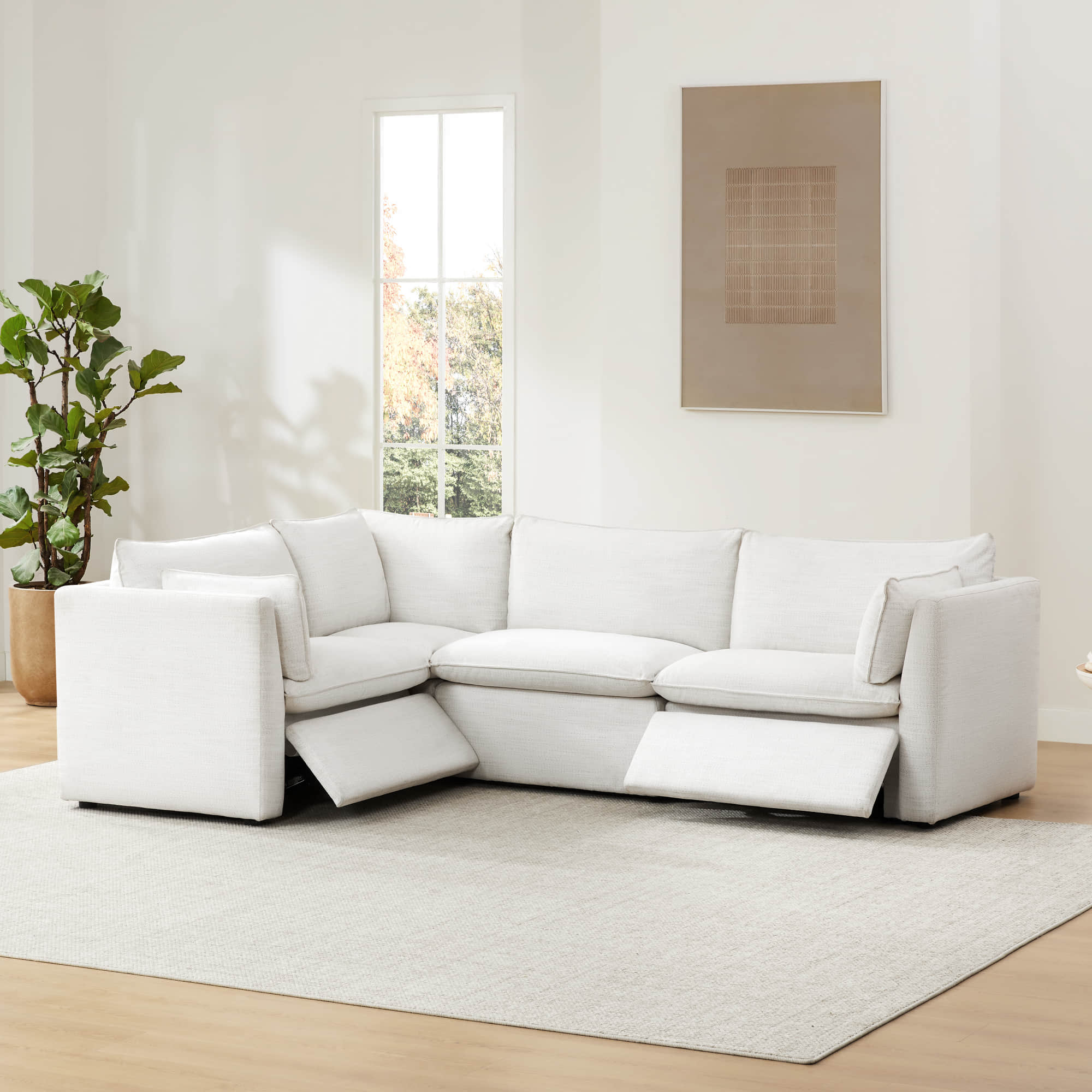 Modular Sofa in Feather Fabric with Electric Footrests