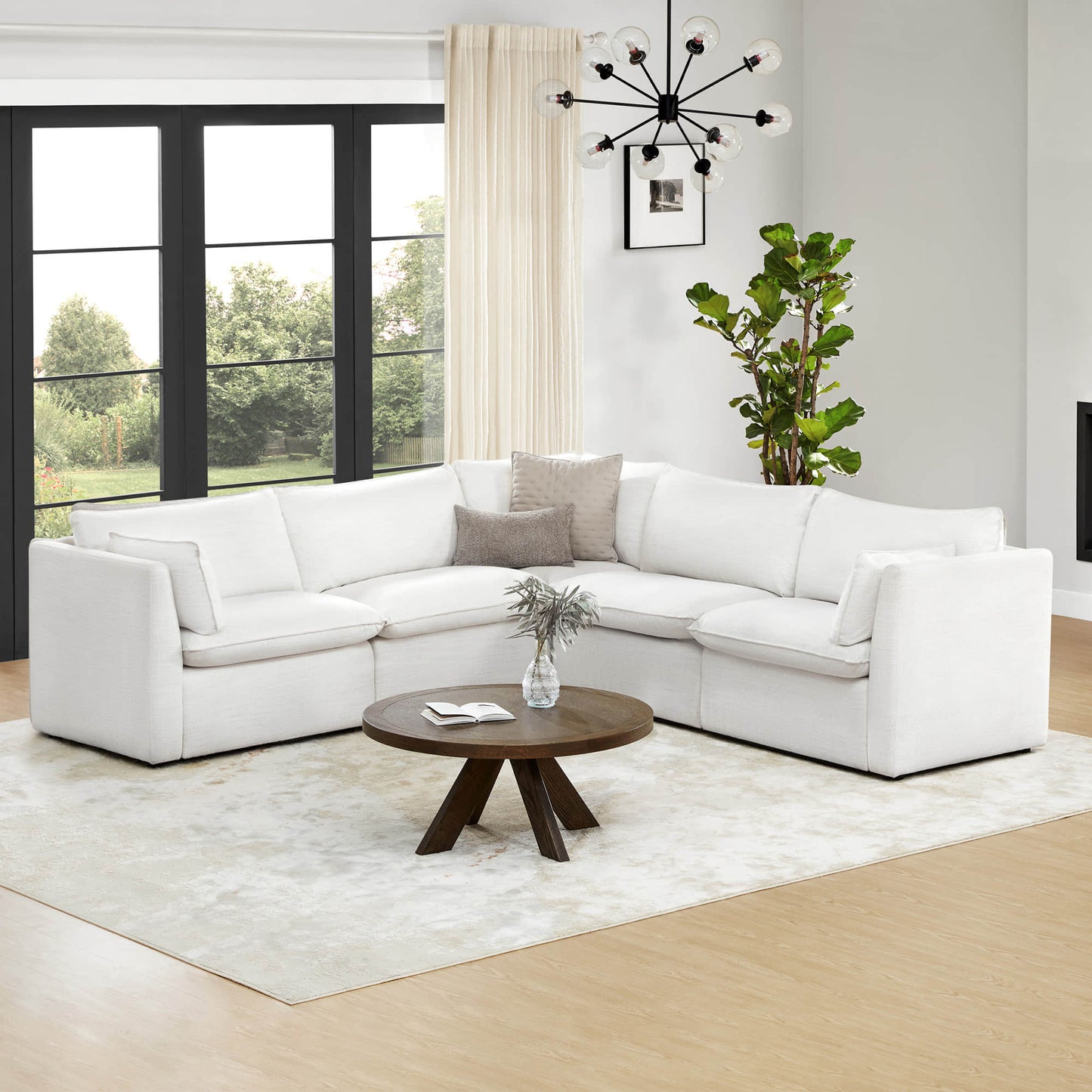 Modular Sofa in Feather with 5-Piece Configuration