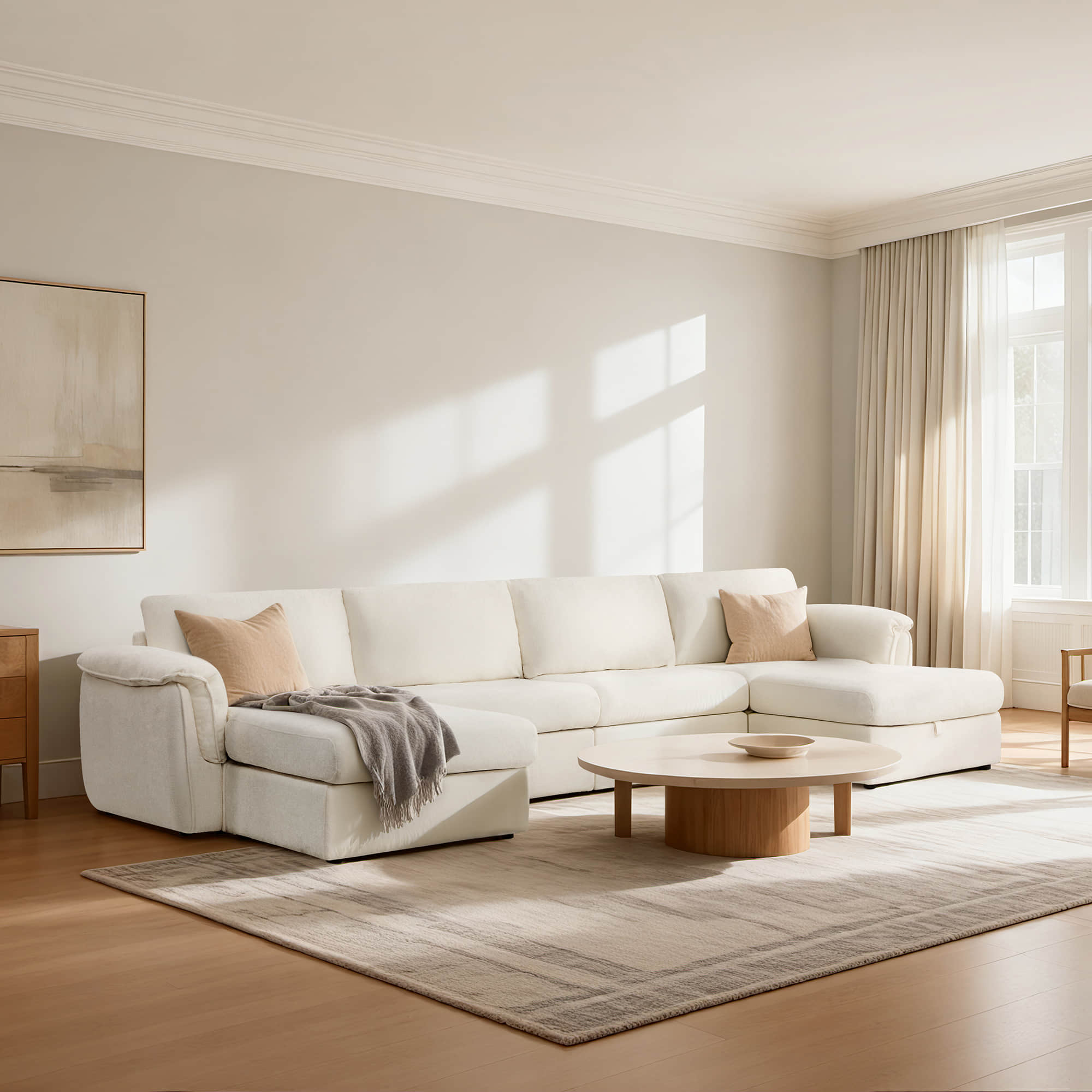 Modular Sofa in Grey Fabric with Storage Ottoman