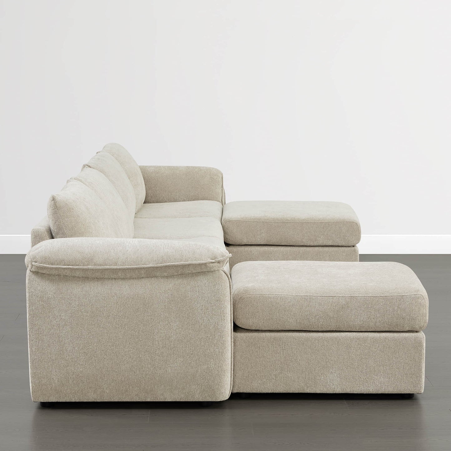 Modular Sofa in Grey Fabric with Storage Ottoman