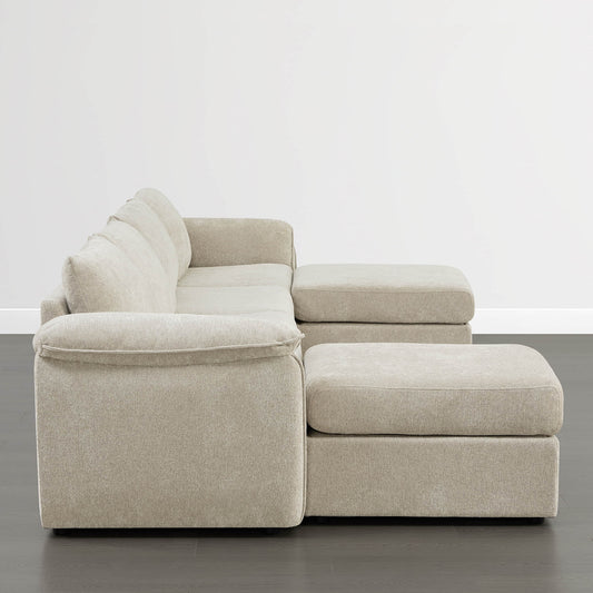 Modular Sofa in Grey Fabric with Storage Ottoman