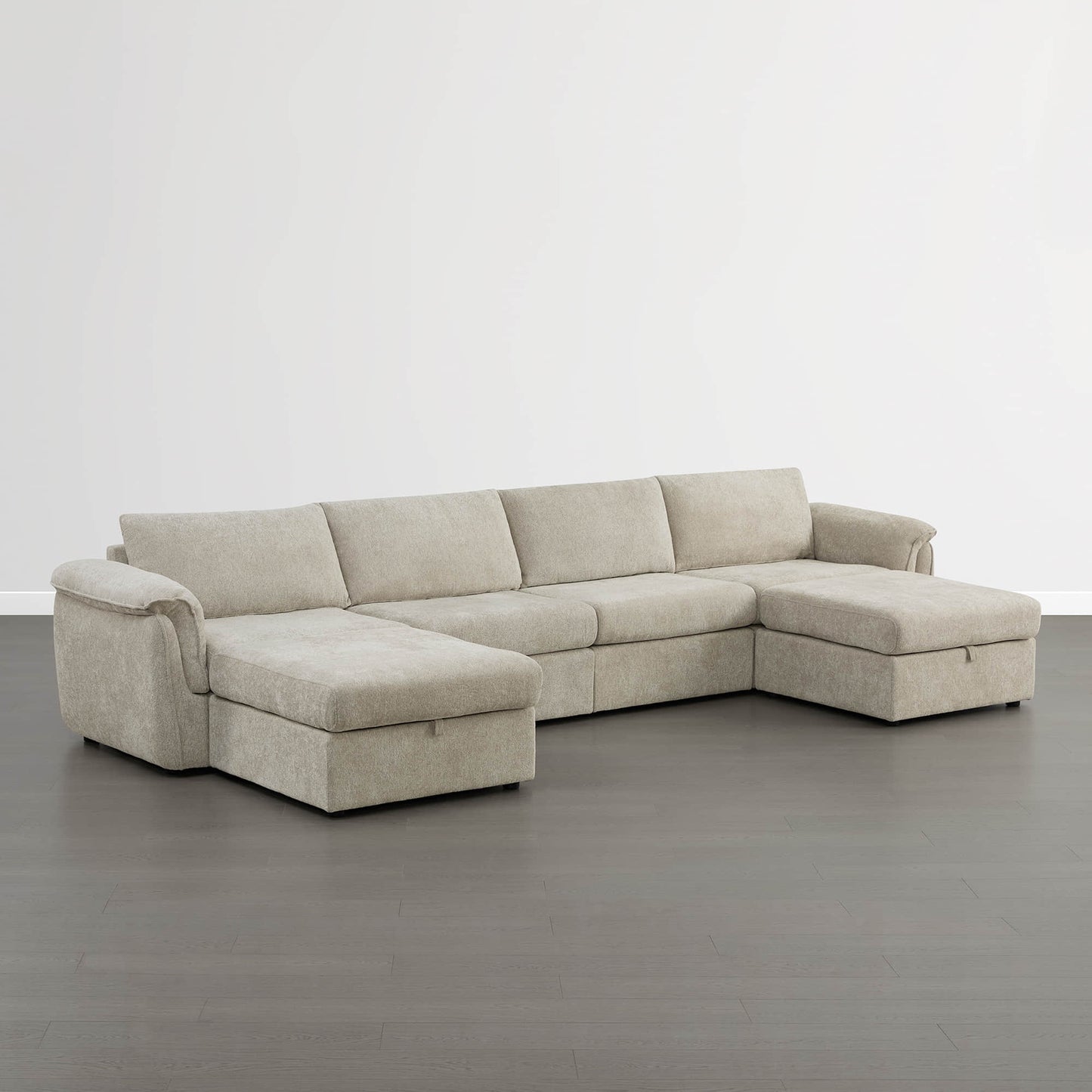 Modular Sofa in Grey Fabric with Storage Ottoman