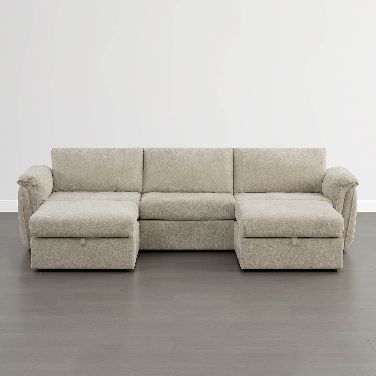 Modular Sofa in Grey Fabric with Storage Ottoman