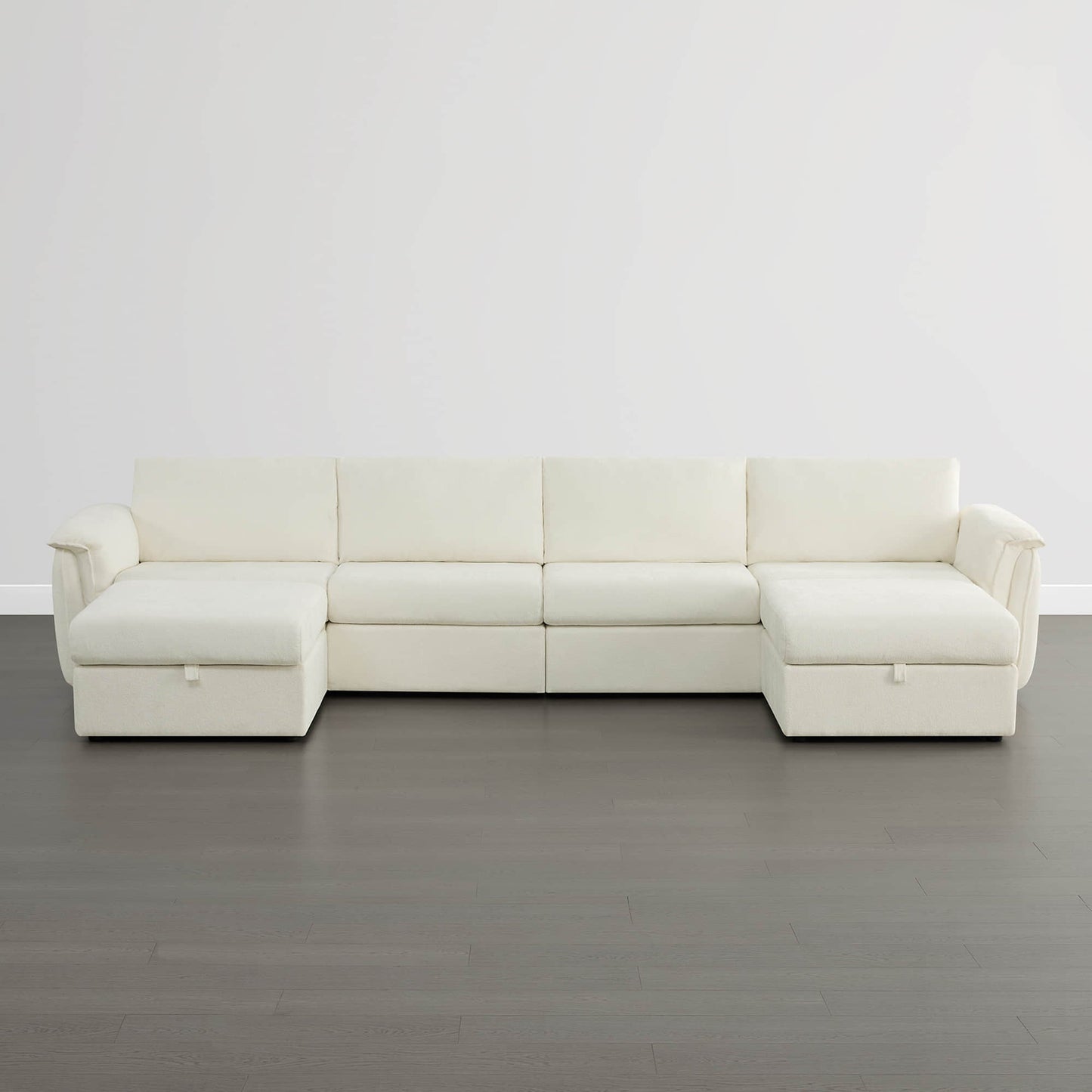 Modular Sofa in Grey Fabric with Storage Ottoman