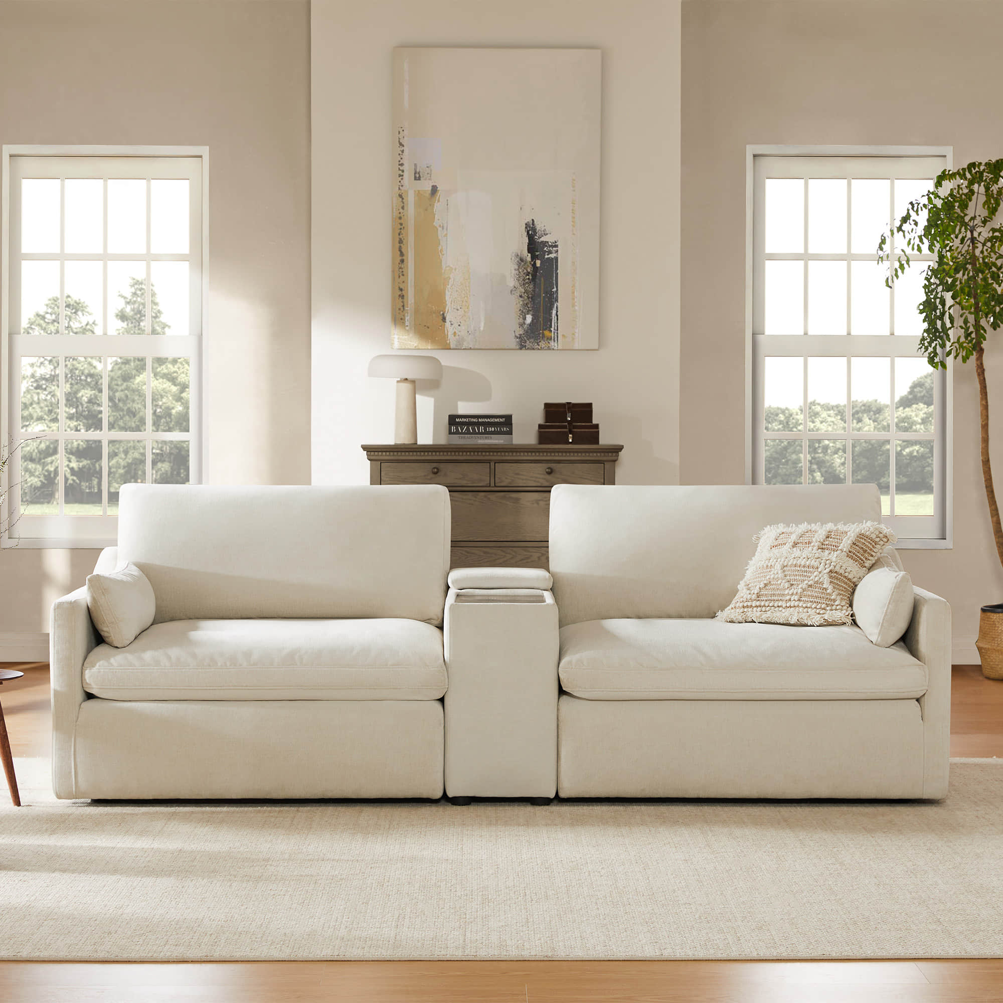 Modular Sofa in Soft Fabric with Two Seats