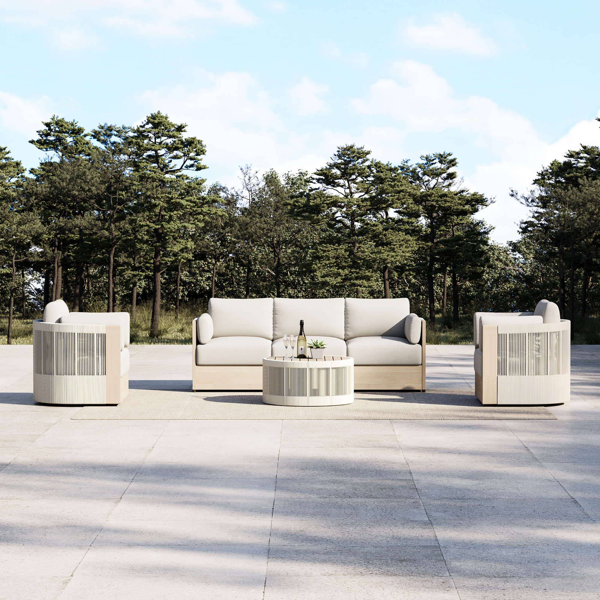 Modular Sofa Set in Acacia Wood with Rope Detailing