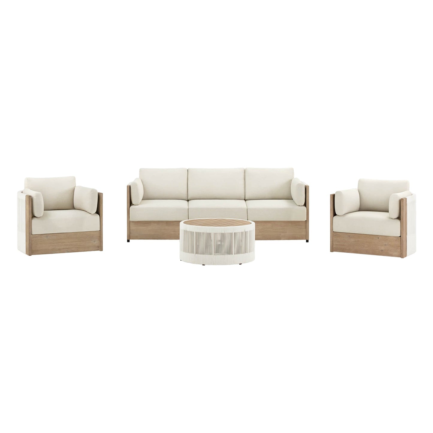 Modular Sofa Set in Acacia Wood with Rope Detailing