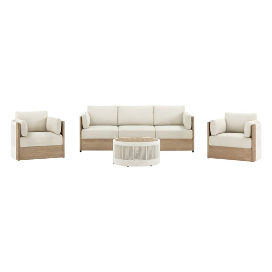 Modular Sofa Set in Acacia Wood with Rope Detailing