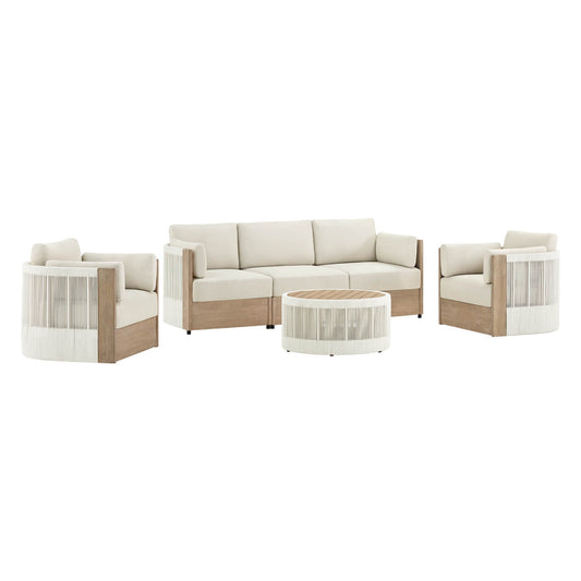 Modular Sofa Set in Acacia Wood with Rope Detailing