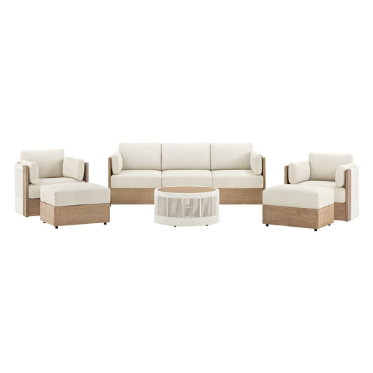 Modular Sofa Set in Acacia Wood with Rope Detailing