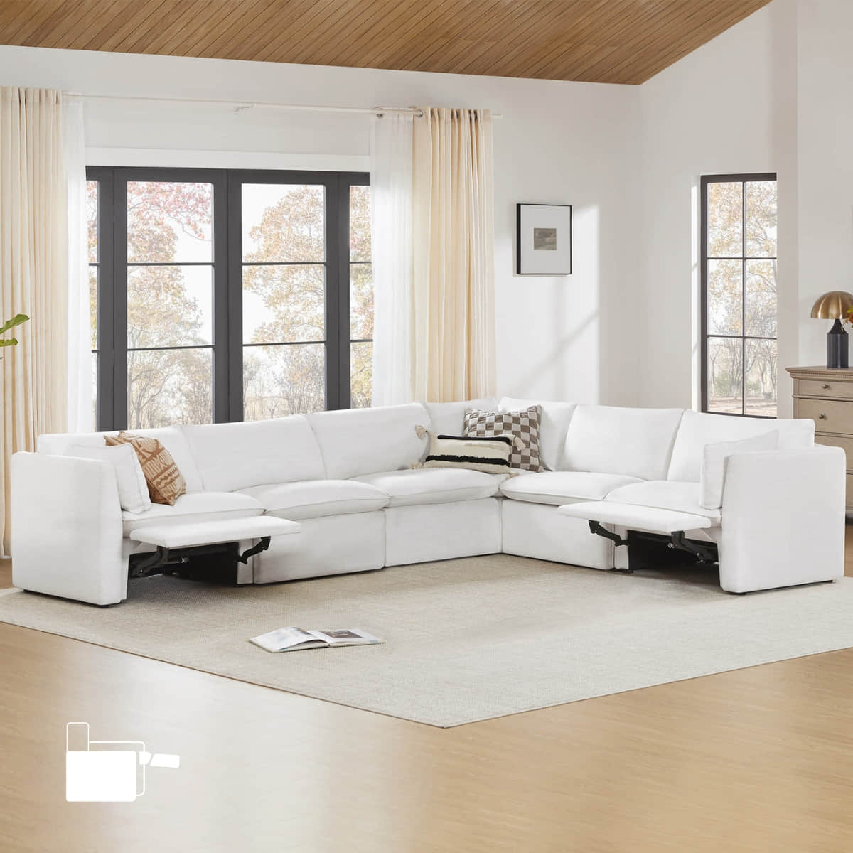 Modular Sofa Set with Feather Cushions and Electric Footrests