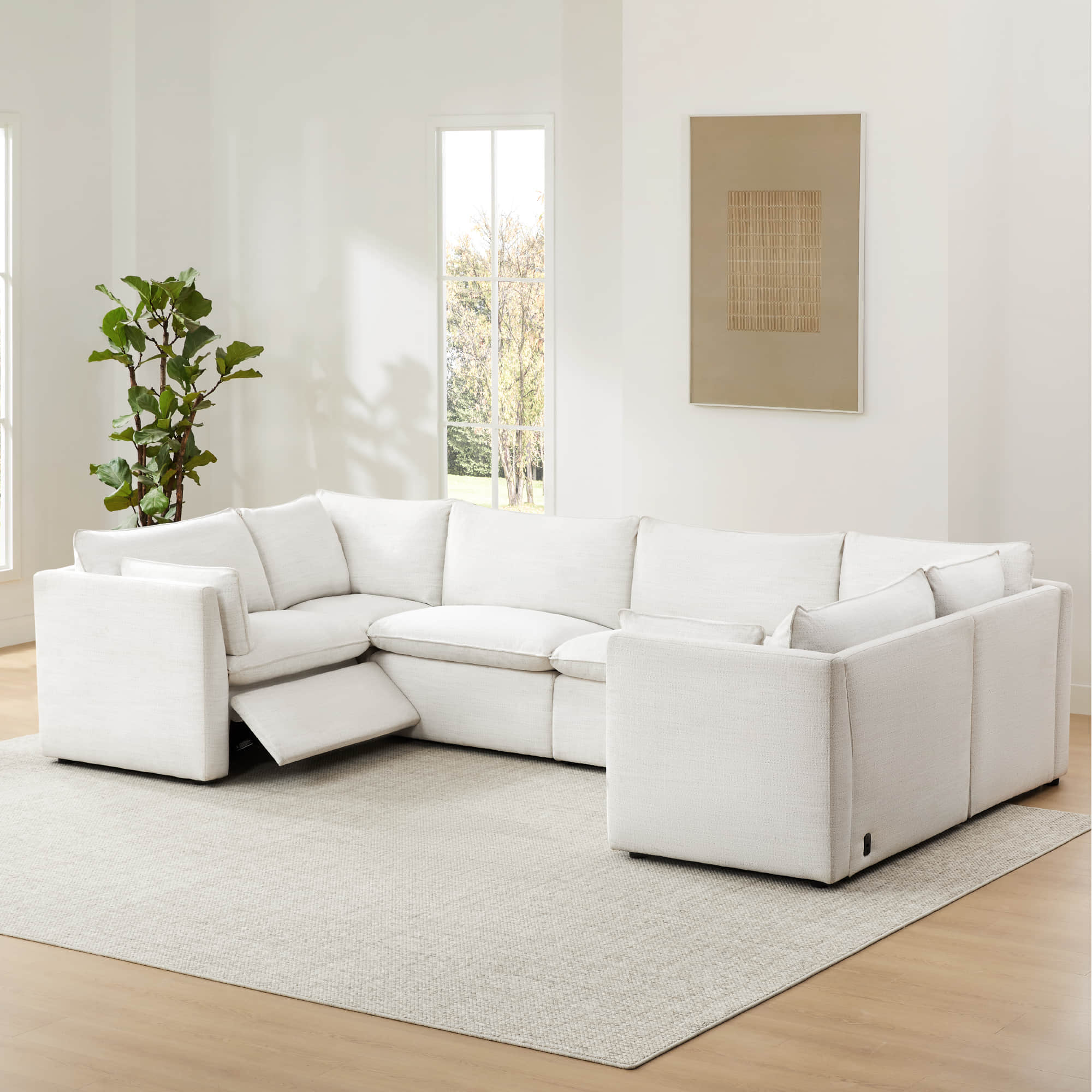 Modular Sofa Set with Feather Cushions and Electric Footrests