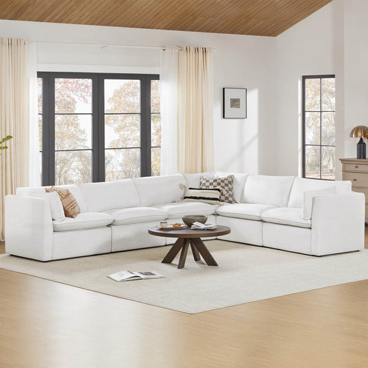 Modular Sofa Set with Feather Cushions and Electric Footrests