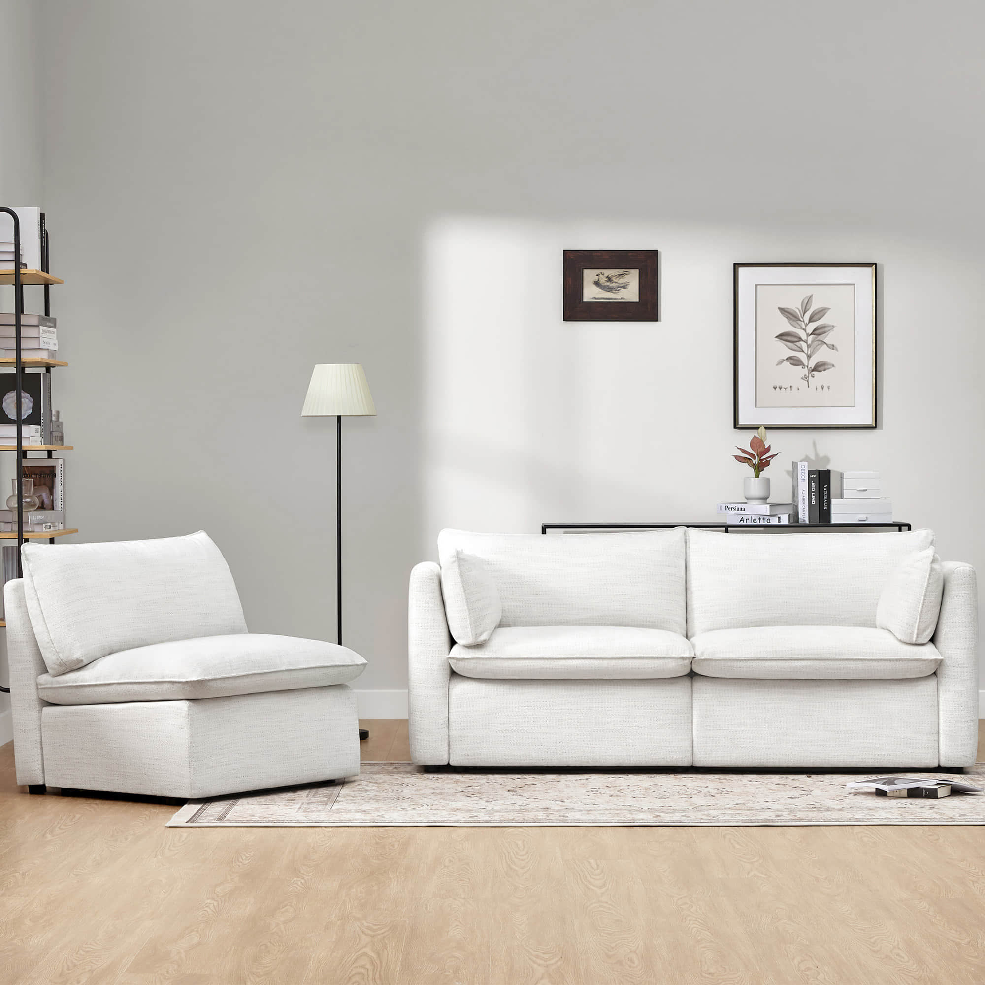 Modular Sofa with Feather Cushions in Three Pieces