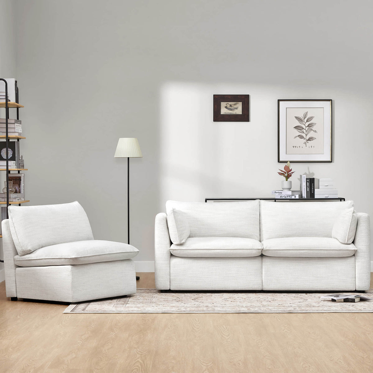 Modular Sofa with Feather Cushions in Three Pieces