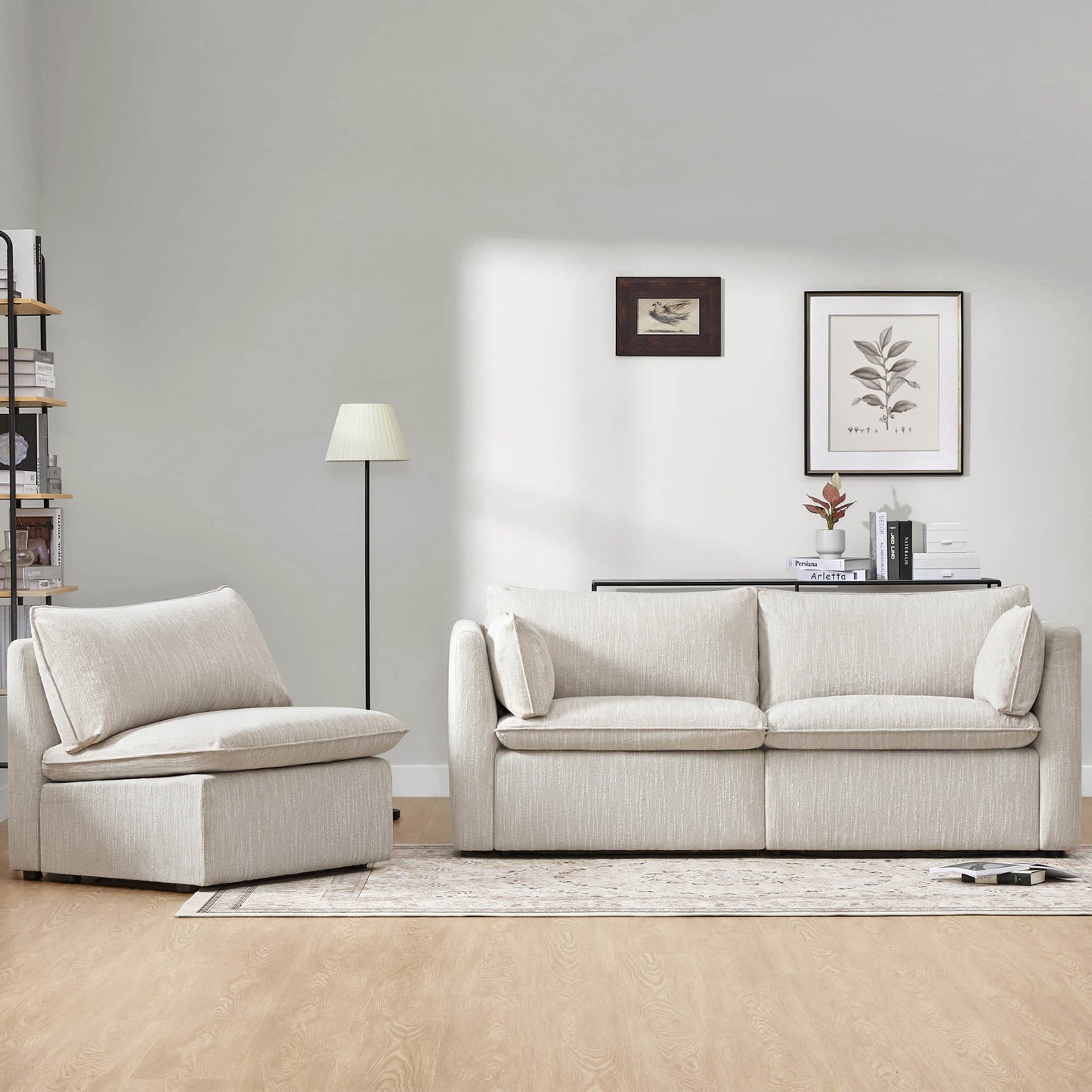 Modular Sofa with Feather Cushions in Three Pieces
