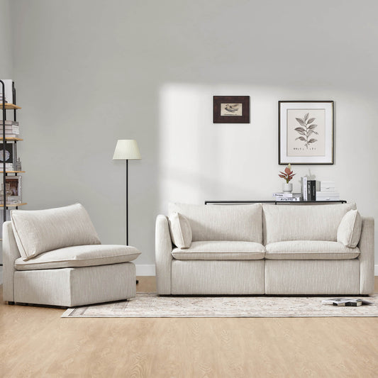 Modular Sofa with Feather Cushions in Three Pieces