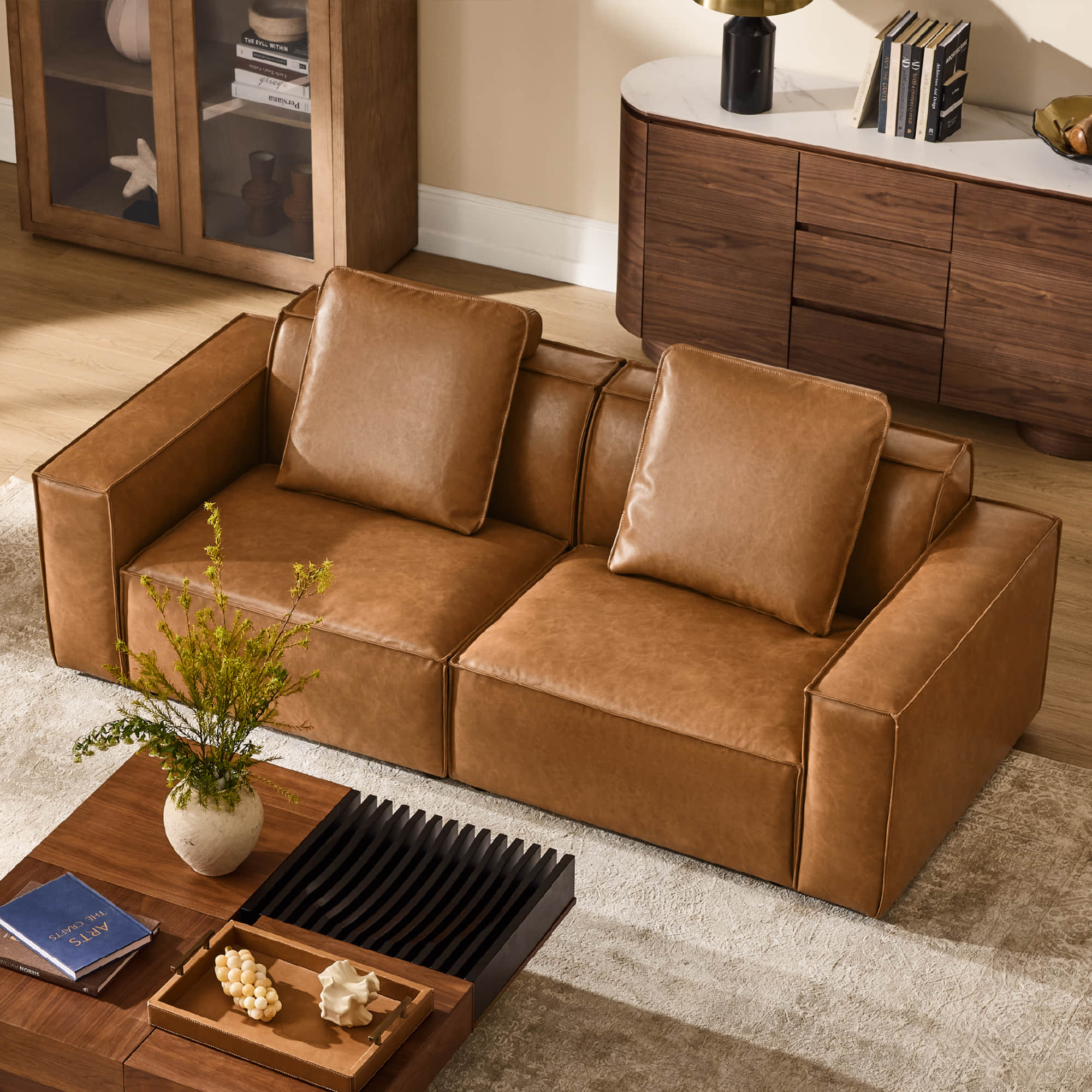 Modular Sofa with Refined Piping and Feather-Soft Cushions
