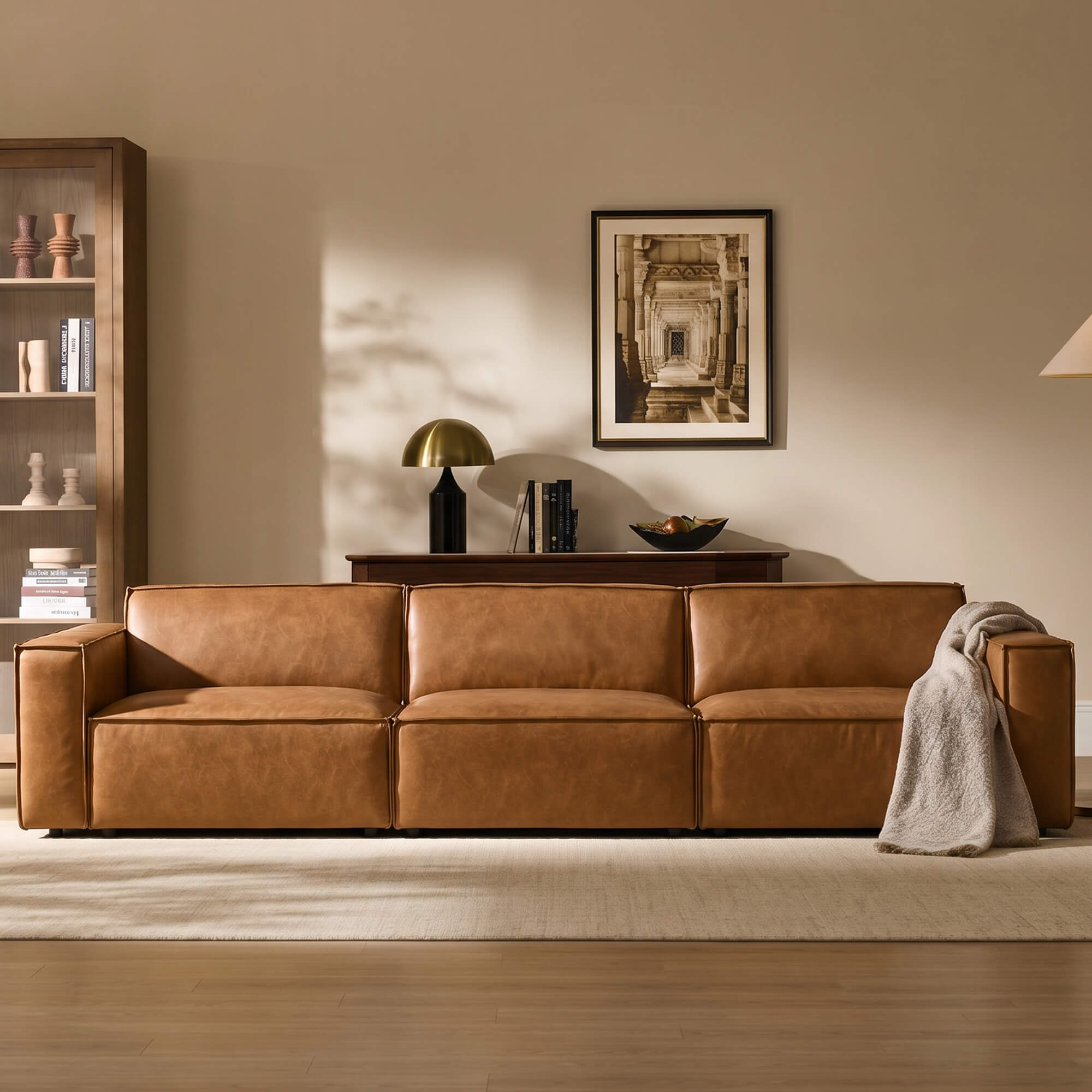 Modular Sofa with Refined Piping in Feather-Soft Fabric