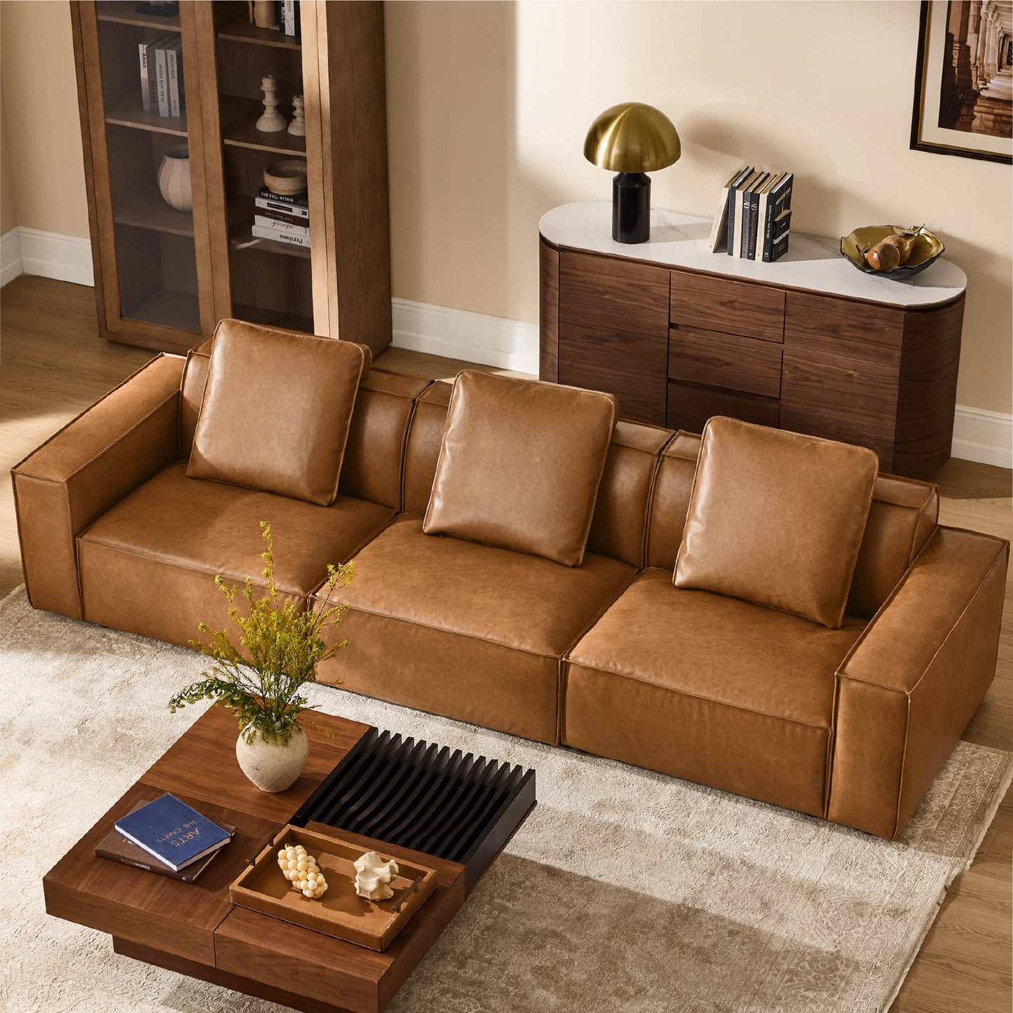 Modular Sofa with Refined Piping in Feather-Soft Fabric