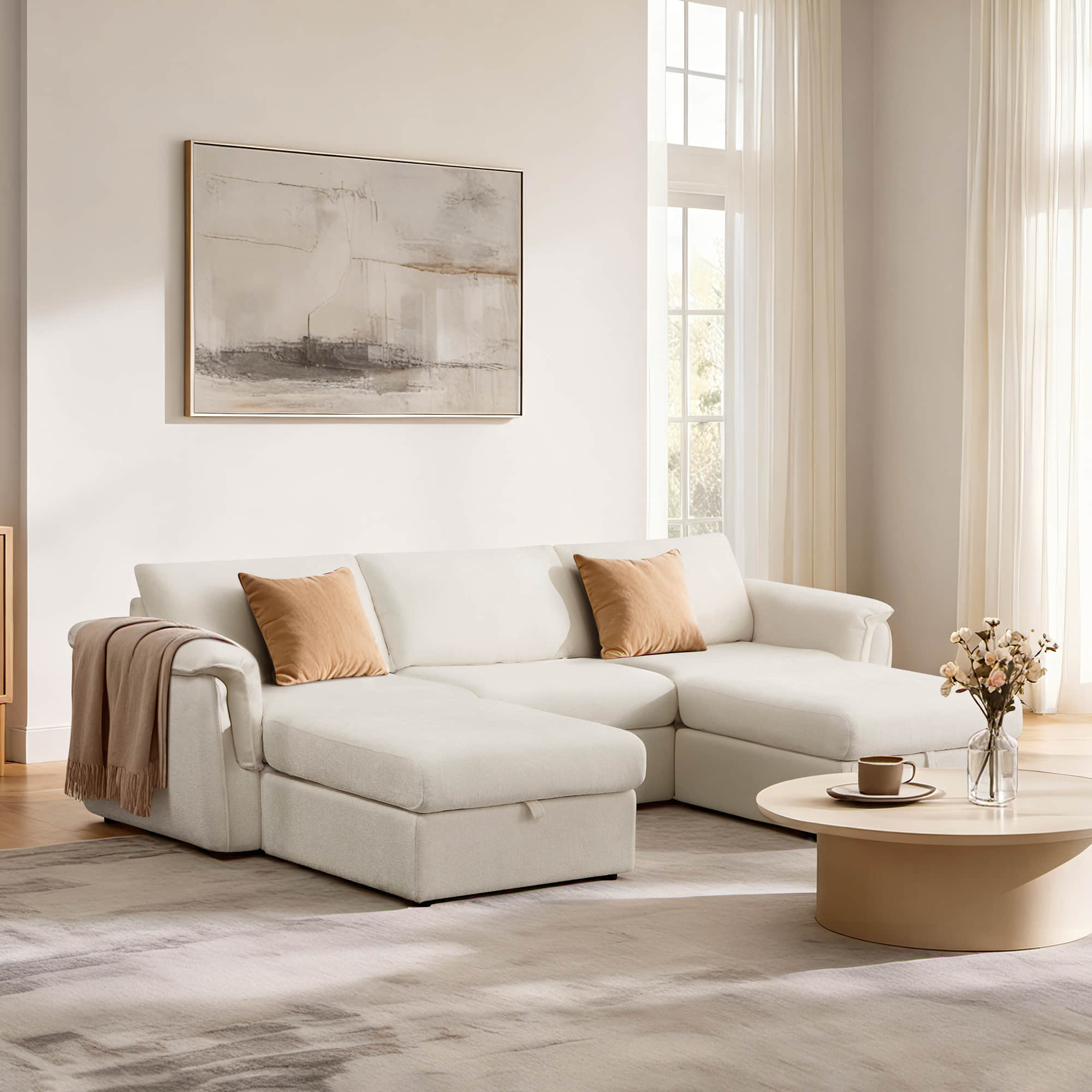 Modular Sofa with Storage Ottoman and 5-Seat Design