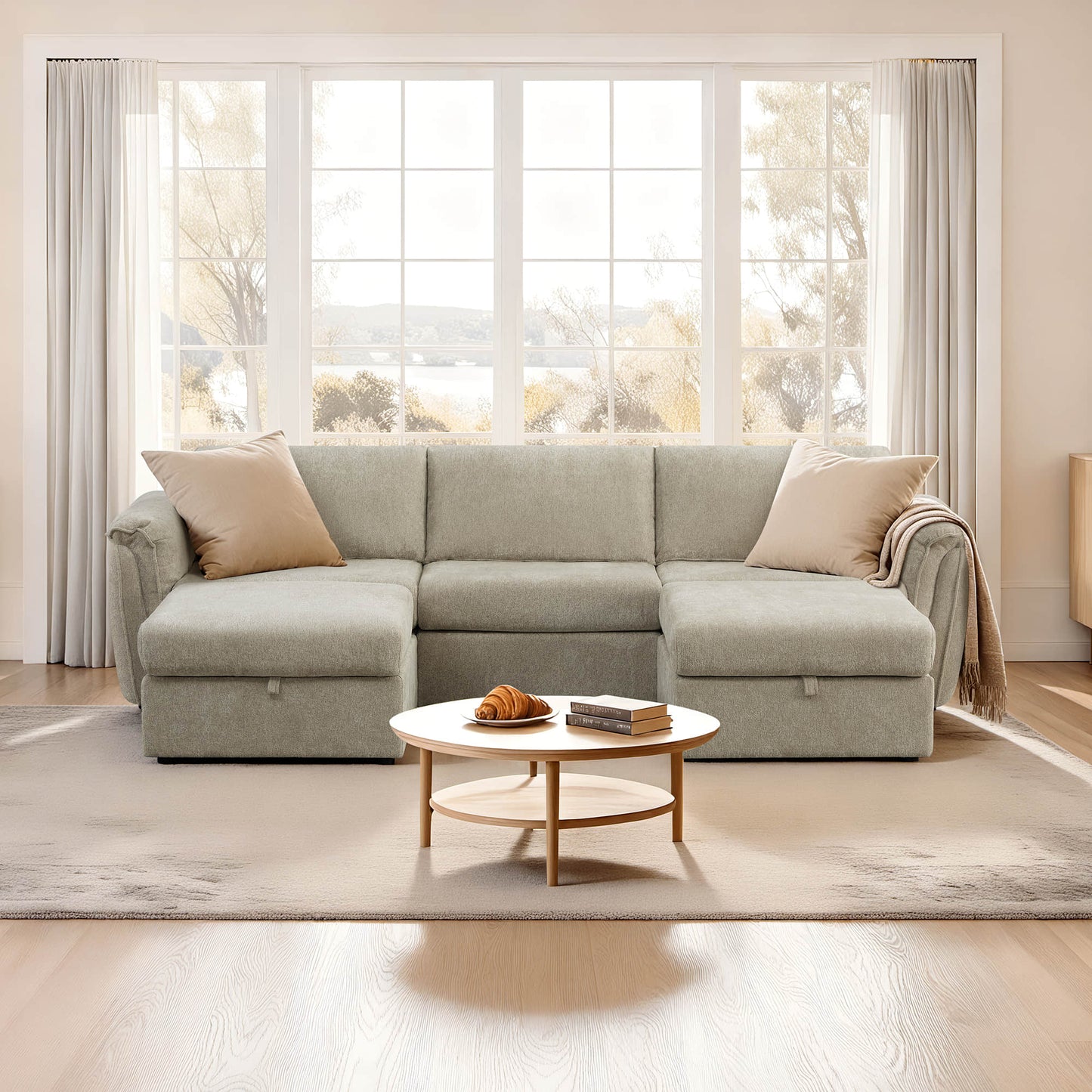Modular Sofa with Storage Ottoman and 5-Seat Design